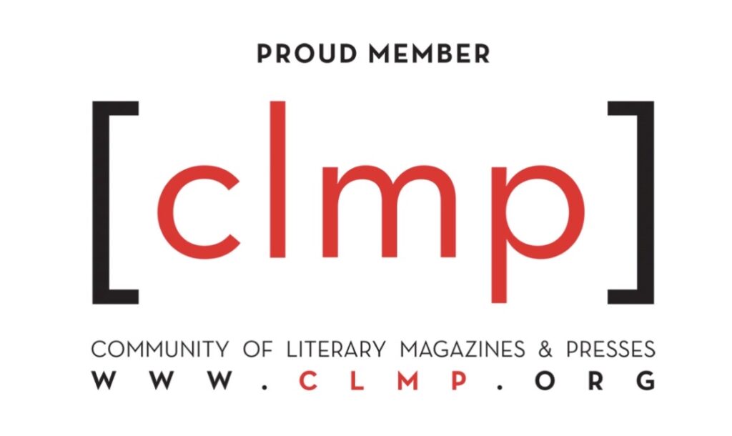 Proud member badge of CLMP (Community of Literary Magazines & Presses), featuring the acronym in bold red and black letters.
